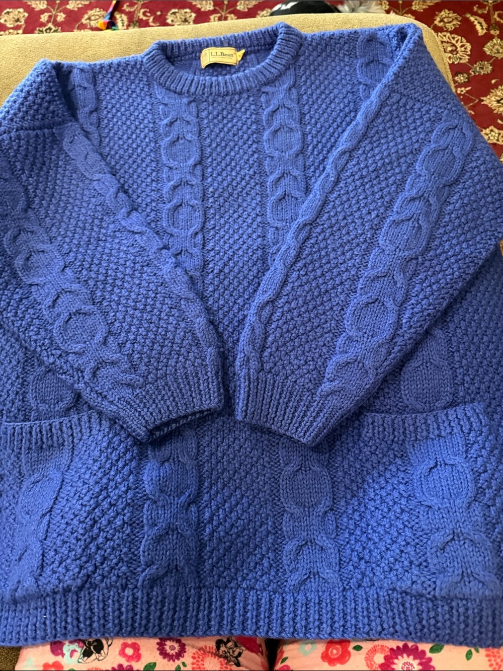 Vintage L.L. Bean Women’s Blue Chunky Knit Sweater Pockets Size XL (TD)